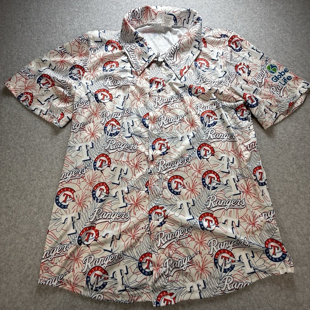 Texas Rangers All Over Print Shirt Men‎ M Hawaiian Button Up